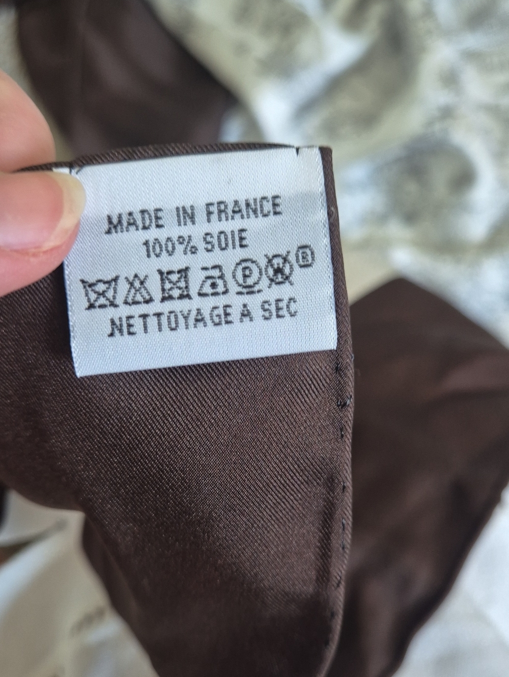 Floral Silk Scarf in White and Dark Brown - Picture 6 of 6